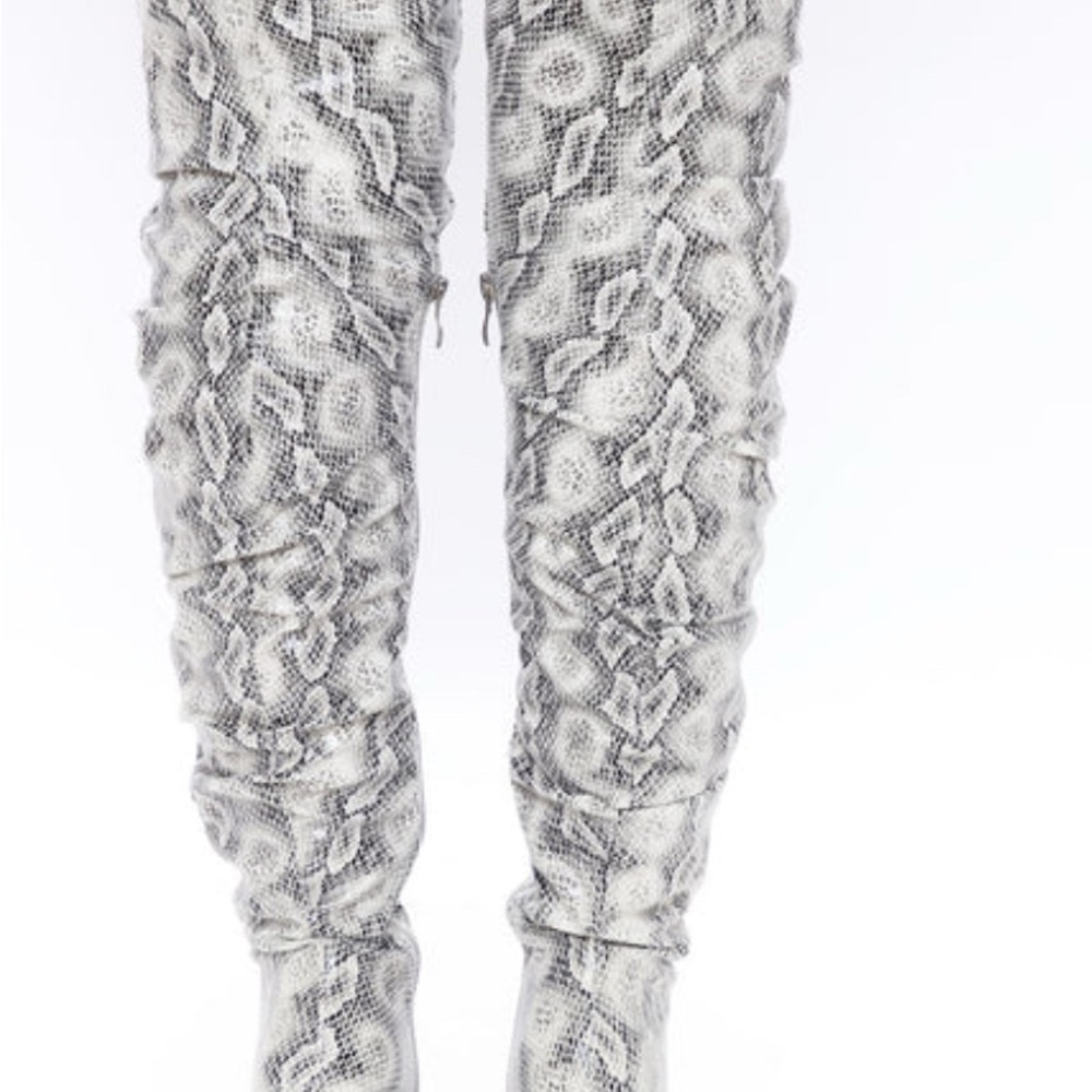 Snakeskin Patterned Knee-High Boots
